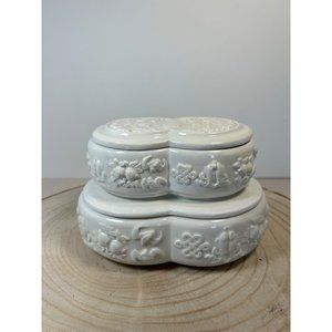 VTG Mottahedeh Italy Stacked Trinket Jewelry Box Creamware Birds Bats Symbols